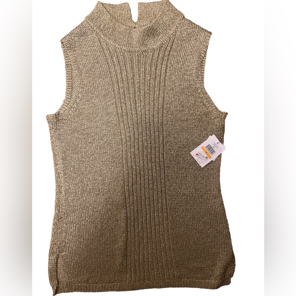 Calvin Klein BNWT gold knit sleeveless Top, Sz Sm